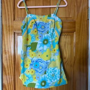 Vintage 1960s GaBar Floral Spaghetti Strap Swim Dress Playsuit